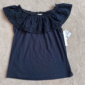 NEW Navy Eyelet Ruffle Top